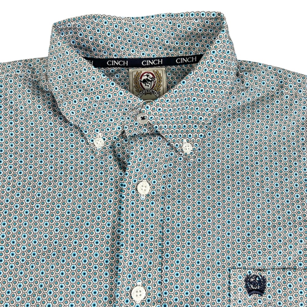 Cinch Men's Western Button Down Shirt Turquoise Geometric Print Small Southwest